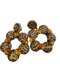 Vintage Crazy 80s Leopard Resin Hoop Earrings #5216