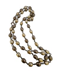 Vintage Early 2 Tone Pearl Long Necklace With Thumbless Clasp #5217