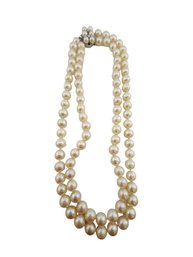 Vintage 8m Natural Double Strand Pearl Necklace With Fancy 14kt Clasp (A5270)