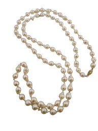 Vintage Natural Baroque Blister Pearl & 14kt Gold Clasp 38' Necklace (A5269)