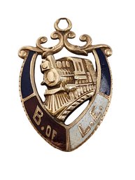Antique Late 1800s Brotherhood Locomotive Fireman & Engineers Enamel 12kt Charm (A5273)