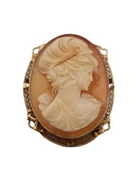 Antique 14kt Gold Victorian Stunning Carved Cameo Brooch Pendant (A5292)