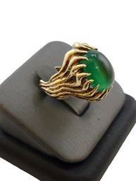 Antique 18kt Gold & Green Stone (Jade?) Brutalist Ring Size 6.25 (A5296)