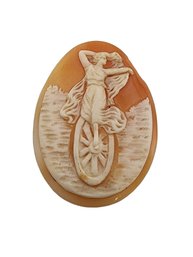 Antique Rare Victorian Lady Riding A Unicycle Shell Loose Cameo (a5301)