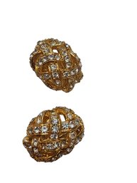 Vintage  St John Criss Cross Rhinestone Clip Earrings (A4544)