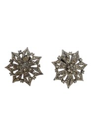 Vintage Rhinestone Snowflake Pierced Earrings #4663