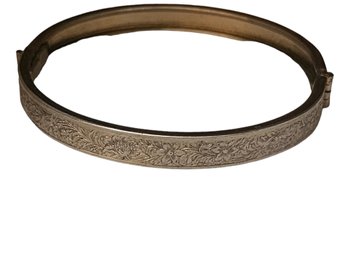 Vintage Etched Silvertone Childs Bangle Bracelet # 5439