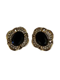 Vintage 80s Glass And Rhinestone Clip Earrings #5520