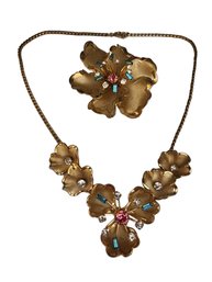 Vintage Flower Necklace And Brooch #5523