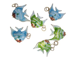 6 Double Sided Enamel Fish Charms #6579