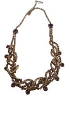 Vintage 2 Tone Rhinestone Twisted Necklace #6572