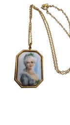 Vintage Porcelain Painted Pendant Necklace #6577