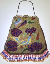 Antique Hand Beaded Jewel Tassel Handbag Purse Bag