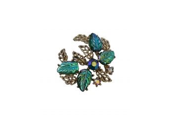 Vintage Foil Glass Leaves Brooch #6323