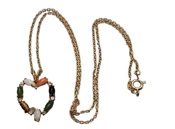 Vintage Semi Precious Heart Pendant Necklace #6321