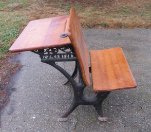 Antique Cast Iron And Wood School Desk