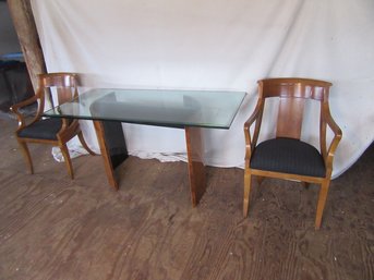 Sleek 2 Baker Gondola Chairs And Glass Top Table