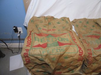 3 Vintage Beacon Feed Burlap Grain Bags