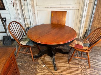 42' Round Breakfast Table With A Leaf And 2 Windsor Chairs
