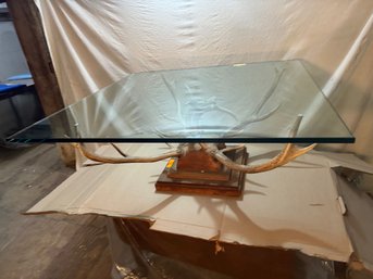Unique Glass Top Antler Base Table