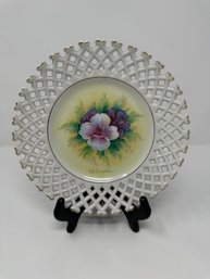 Hand Painted Signed Porcelain Lace Edge Plate