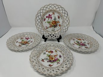 Set Of 4 Dresden Flower Lace Edge Plates Made In Bavaria