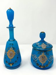 Set Of Antique Blue Opaline Glass Bottles