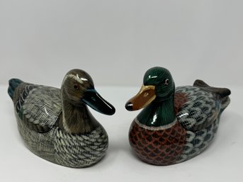 Pair Of Large Lacquer Duck Trinket Boxes - Please See All Photos