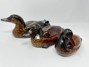 Trio Of Asian Crafted Lacquered Duck Trinket Boxes - Please See All Photos