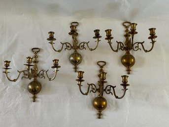 Set Of Four Brass Wall Candelabra Sconces