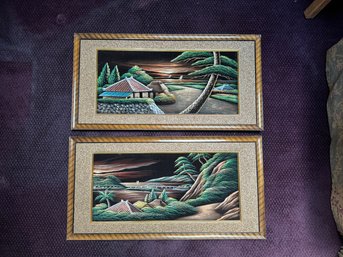 Pair Of Vintage Black Velvet Paintings