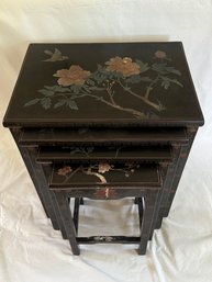 Mid 20th Century Chinese Black Lacquer And Enamel Nesting Tables - Set Of 4