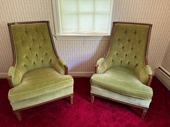 Pair Of Vintage Velvet Green Mid Century Lounge Chairs