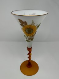 Italian White Frosted Glass With Sunflowers