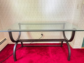 Contemporary Iron Frame Desk With Glass Top