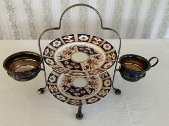 Vintage Serving Stand EPNS With China Serving Dishes