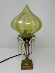 Vintage Table Lamp With Yellow Glass Shade