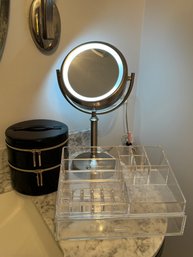 Cosmetics Organizers And Illuminated Mirror