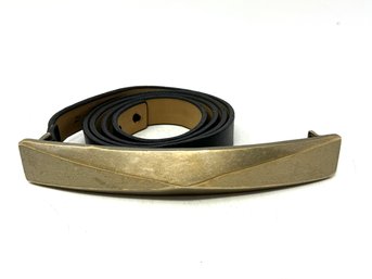 St. John Black Leather Belt With Statement Buckle