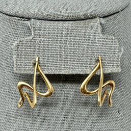 14k  Signed Abstract Gold Freeform Earrings (4.20g)