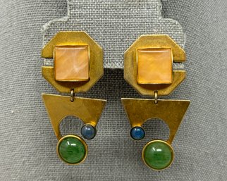 Signed Gale Rothstein Designer Modernist Abstract Multi Gem Drop