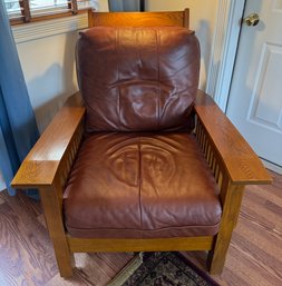 Mission Style Oak And Leather Arm Chair