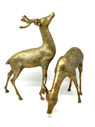 Large Pair Spotted Brass Deer - 14' Buck 9' Doe