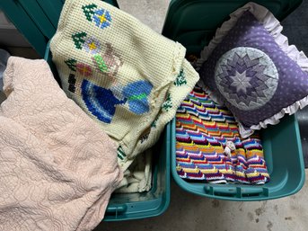 Two Totes Of Vintage Blankets