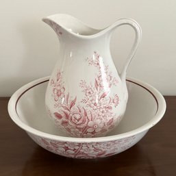 Vintage Washbasin And Pitcher By Staffordshire, England