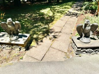 Pair Of Large Concrete Eagle Statues