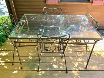 Vintage Iron Patio Set With Glass Top Table