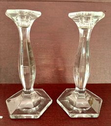 Pair Of Heisey Glass Candlesticks