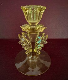 Fostoria Baroque Yellow Glass Candlestick Holder With An Art Deco Flame