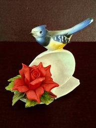 Capodimonte Made In Italy Red Rose With Blue Bird